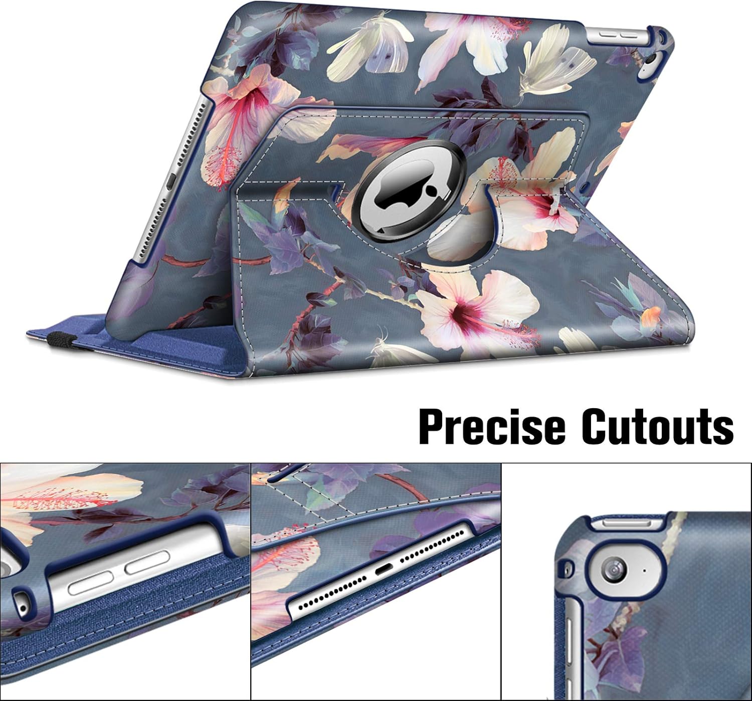 Fintie Rotating Case for iPad 6th / 5th Generation (2018 2017 Model, 9.7 inch), iPad Air 2 (9.7 Inch), iPad Air 1 (9.7 Inch) - 360 Degree Rotating Protective Stand Cover Auto Sleep, Blooming Hibiscus