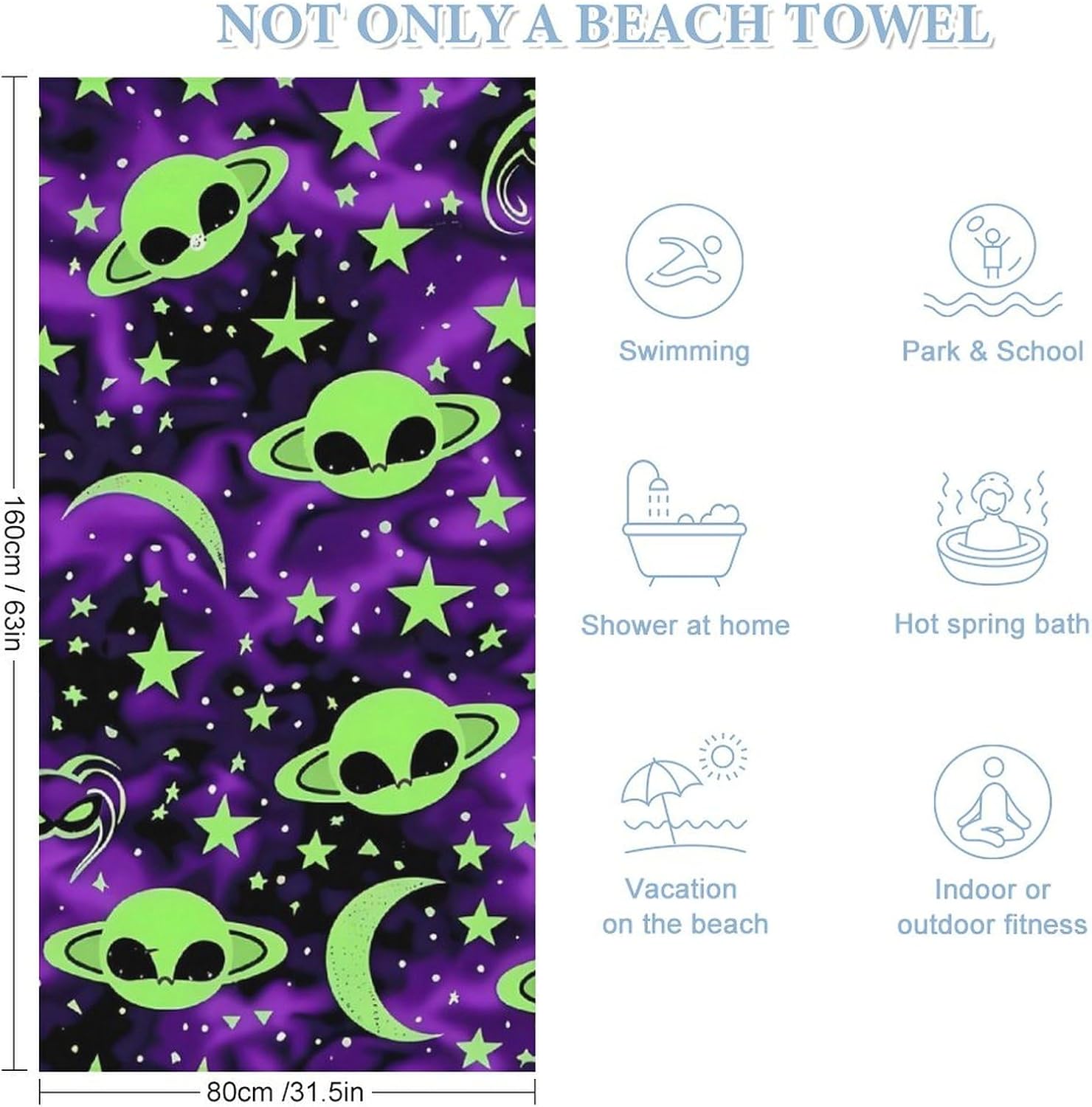 Galaxy Aliens Beach Towels Oversized Jumbo Large Yoga Bath Towel for Pool Yoga Swim Body 160x80cm