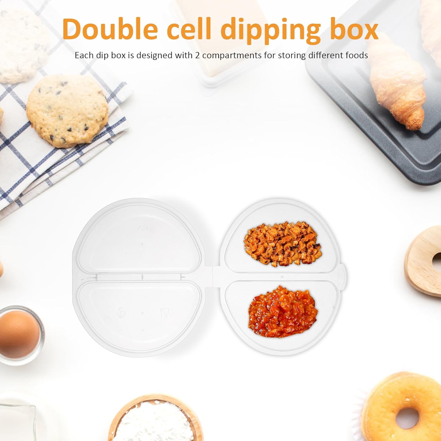 90Pcs Double Condiment Lids Portable 2 Compartment Snack Containers Clear Double Compartment Sauce Container Portion Cups 100ml and 130ml