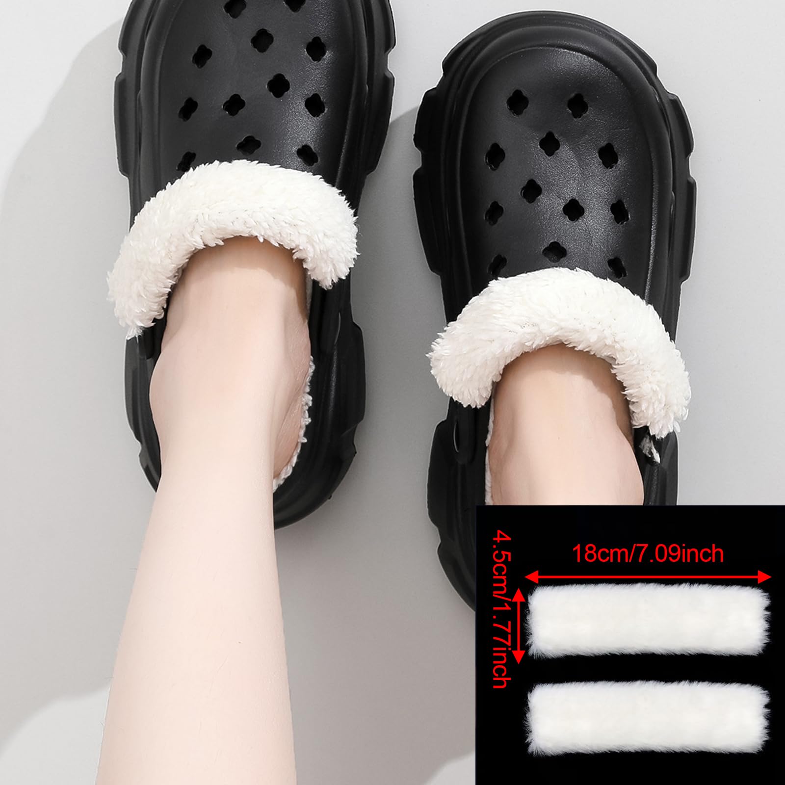 2 pary wkładka do chodaków Crocs, wymienne z puszystego polaru, zimowe, białe i czarne, ciepłe, wyjmowalne, z osłoną sznurowadeł