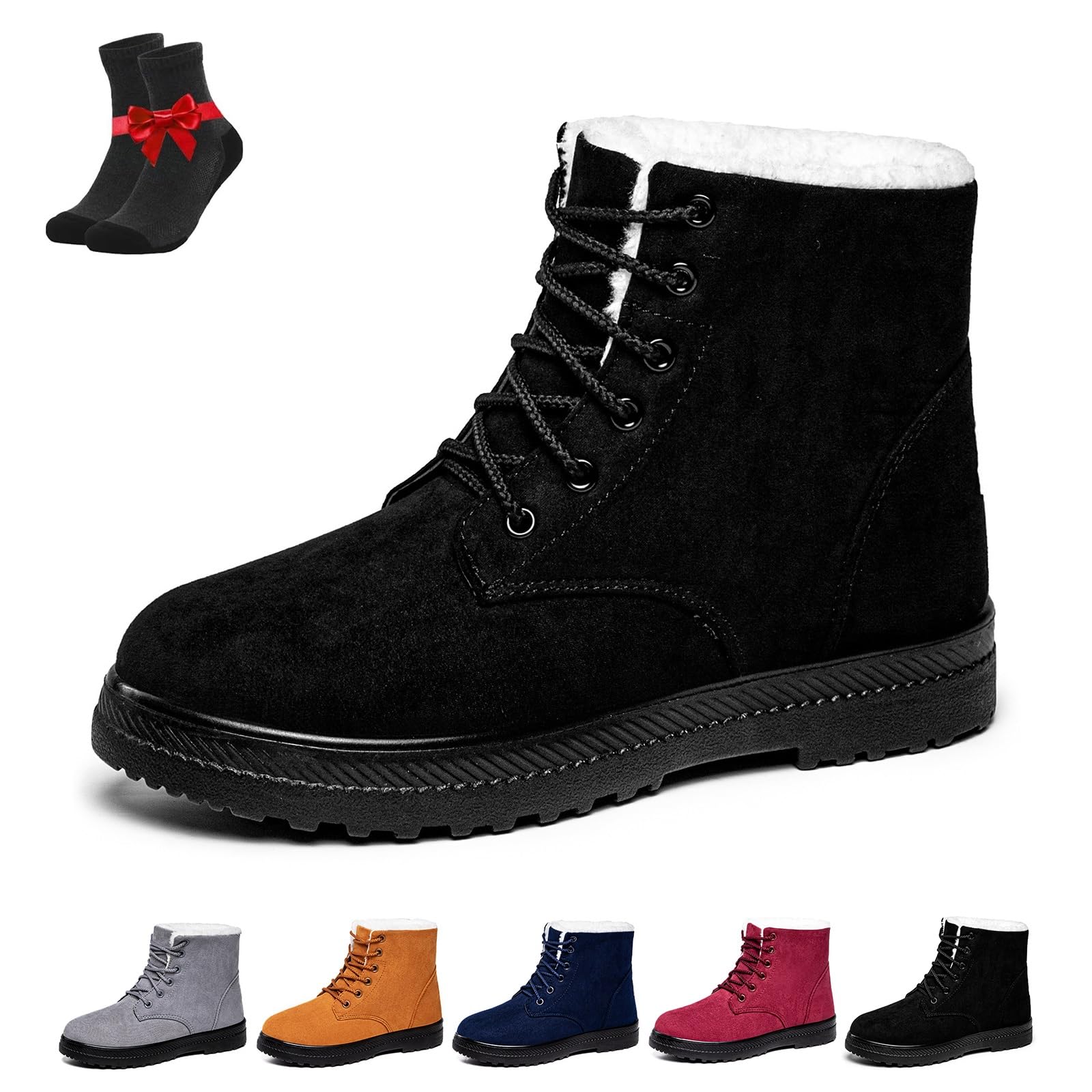 Womens Winter Snow Boots Warm Fur Lined Suede Ankle Boots Waterproof Non-Slip Lace Up Outdoor Casual Boots