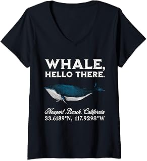 Womens Newport Beach, California Whale Hello There Coordinates V-Neck T-Shirt