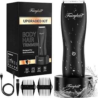Electric Groin Body Hair Trimmer Ball Trimmer for Men USB Recharge Dock Cordless Use Fully Waterproof Replaceable Ceramic Blade Pubic Hair Trimmer Body Groomer Kit for Men