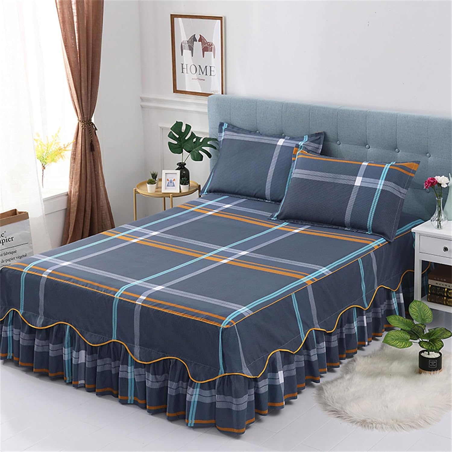 Drap de lit avec jupe 200x220 cm pour cacher le sommier et habiller le matelas