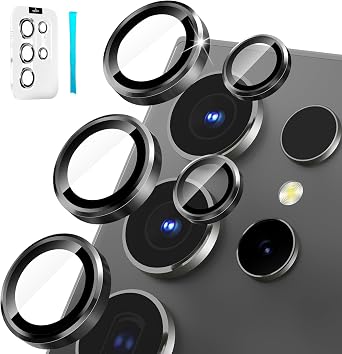 imluckies [3+2 for Samsung Galaxy S24 Ultra Camera Lens Protector, Anti-Scratch Aluminum Alloy Tempered Glass, HD Back Screen Camera Protective Film Ring Cover, for S24u 5G 2024 Black