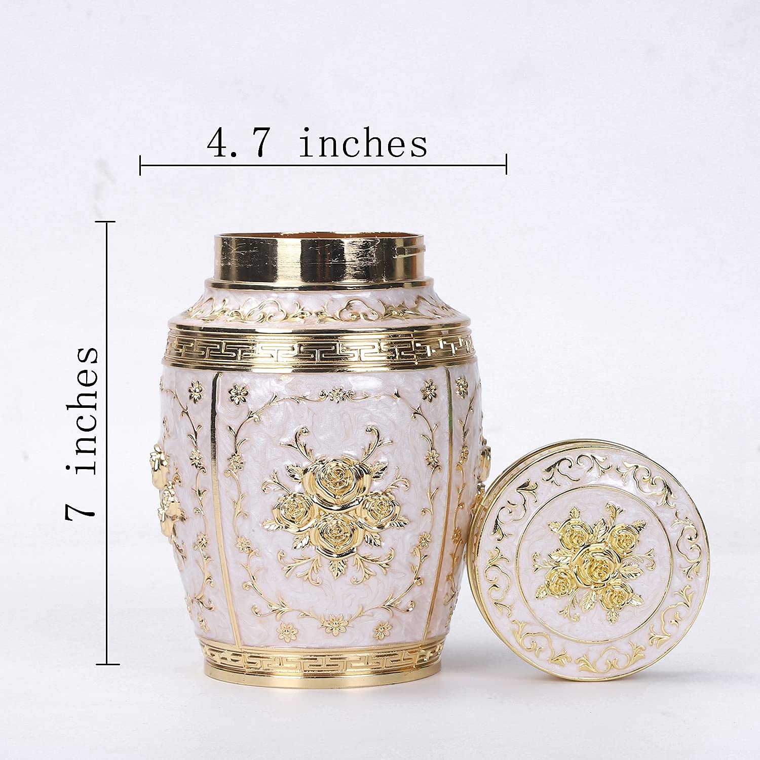 Urna mediana para cenizas humanas, urna de cremación de flores de rosa, hermosas urnas de recuerdo, urna funeraria hecha de aleación de zinc, capacidad para 70 pulgadas cúbicas de cenizas, adecuada