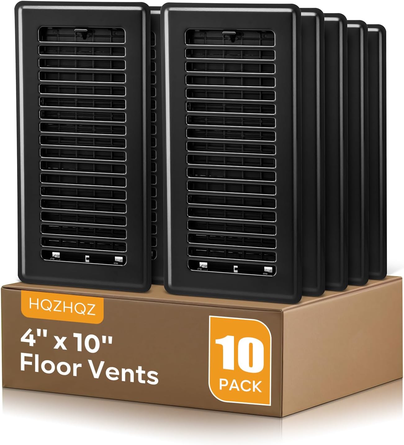 4 x10 Floor Registers, Floor Vent Covers 10 Pack, Heavy Duty Steel Walkable Vent Covers for Home Floor, Easy Adjust Air Supply Lever, for Sidewall and Floor, Black 4" X 10" 10pcs Black