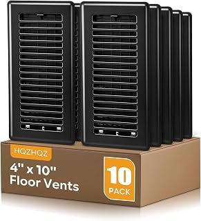 HQZHQZ 4x10 Floor Registers 10 Pack - Heavy Duty Steel Walkable Vent Covers, Adjustable Airflow Lever, Black for Floor & Wall