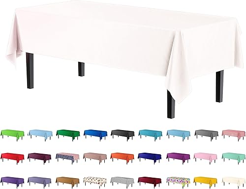 Exquisite Paquete de 4 manteles de plástico blanco  54 x 108 pulgadas, mantel desechable para fiestas, mantel rectangular desechable para fiestas,