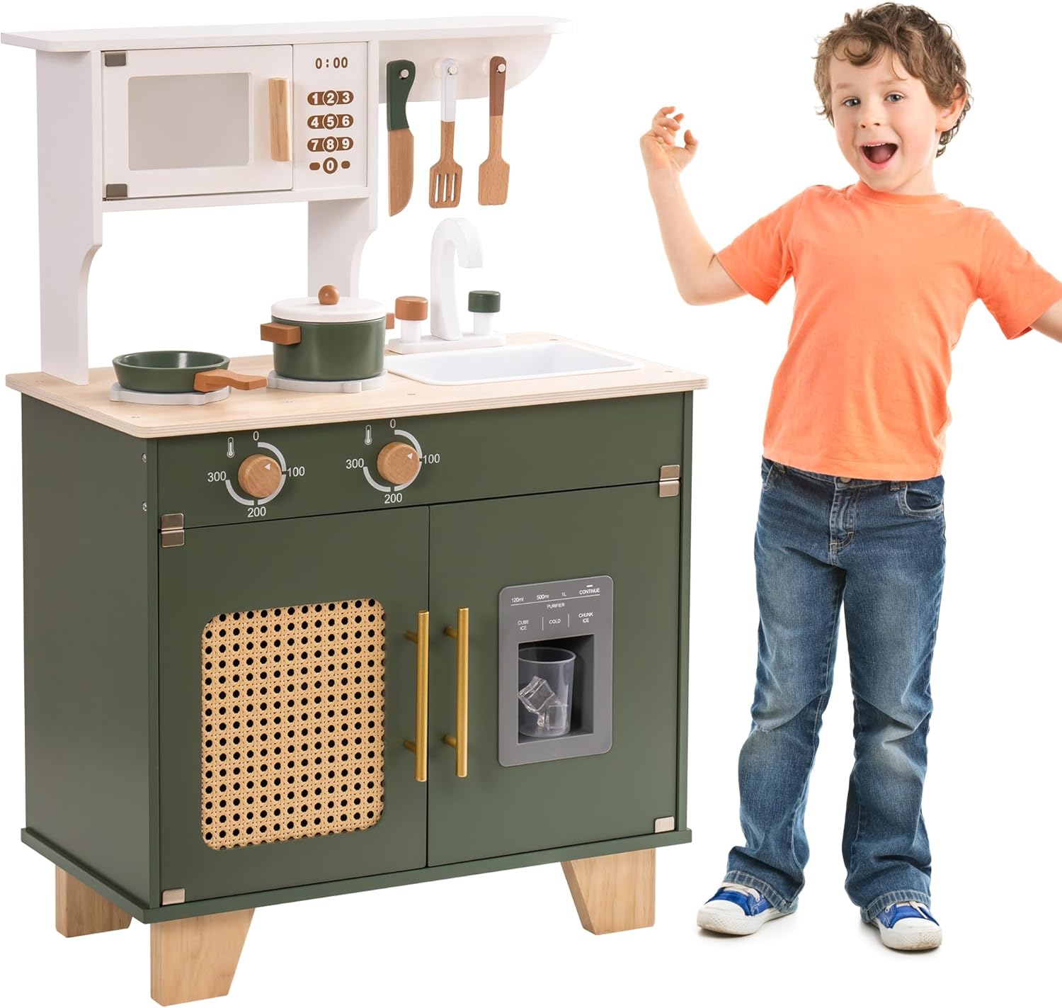 ROBUD Kids Kitchen Playset, Vintage Wooden Play Kitchen with Ice