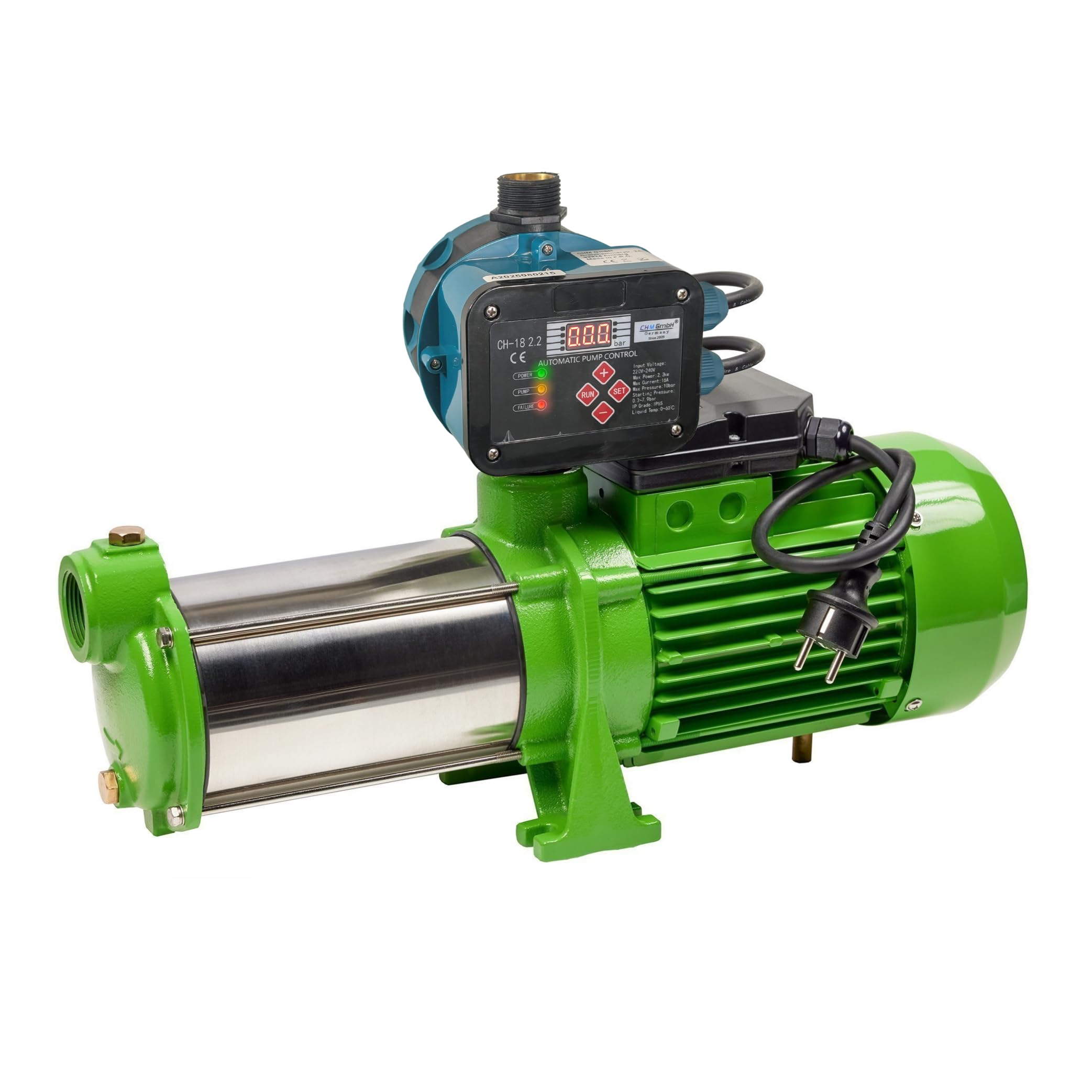 Hauswasserwerk 50 L 10.000 L/h Gartenpumpe Edelstahl 2100 Watt 7,8 Bar einstellbarer Druckschalter/Trockenlaufschutz
