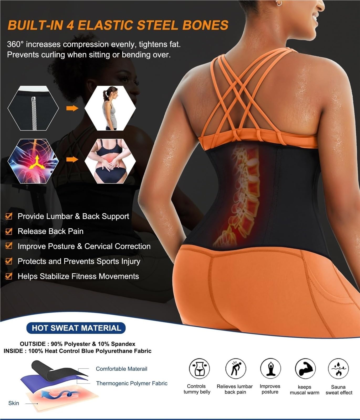 Ceinture Lombaire Réglables Taille Formateur Femmes Bas Ventre Corset Ceinture Fitness Travail Universel(Blue,Large)
