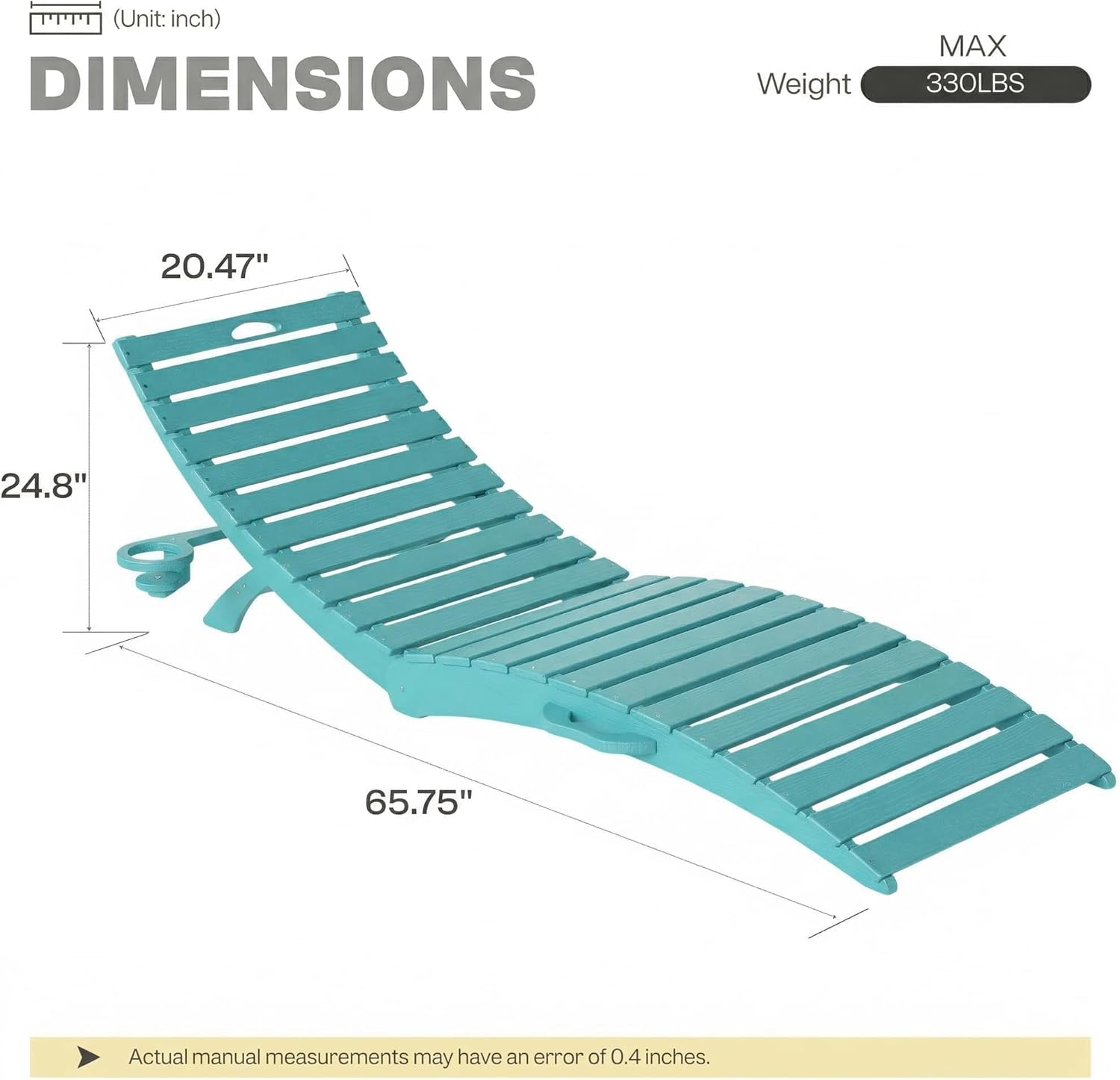 Pre-Assembled Folding in-Pool Lounge Chairs Set of 2, Portable HDPE Outdoor Chaise Lounge with Cup Holder, Anti-Floating Lounge Chairs for Poolside, Beach, Sun Deck (Aruba Blue)