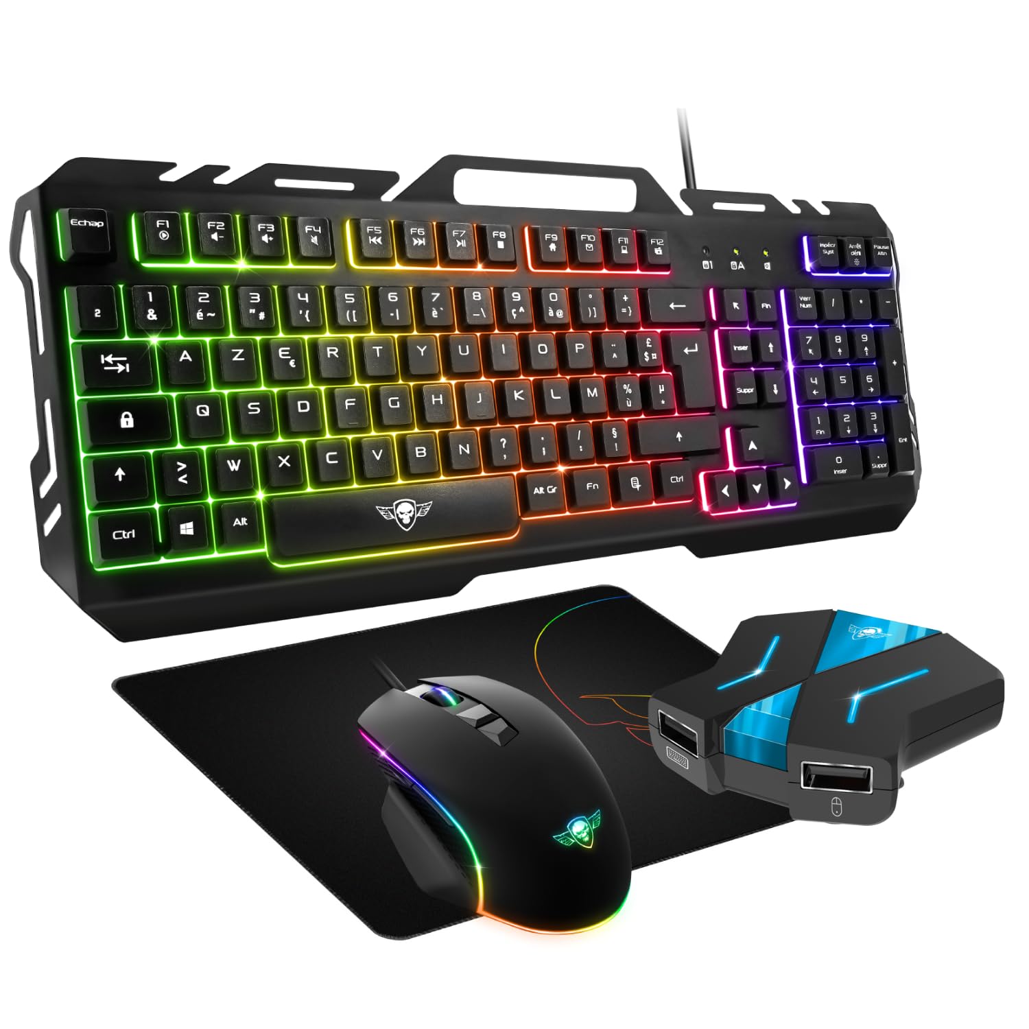 Spirit Of Gamer, Pack Clavier Souris Gamer Filaire RGB + Convertisseur Mannette PS4/PS3/Switch 1 & 2