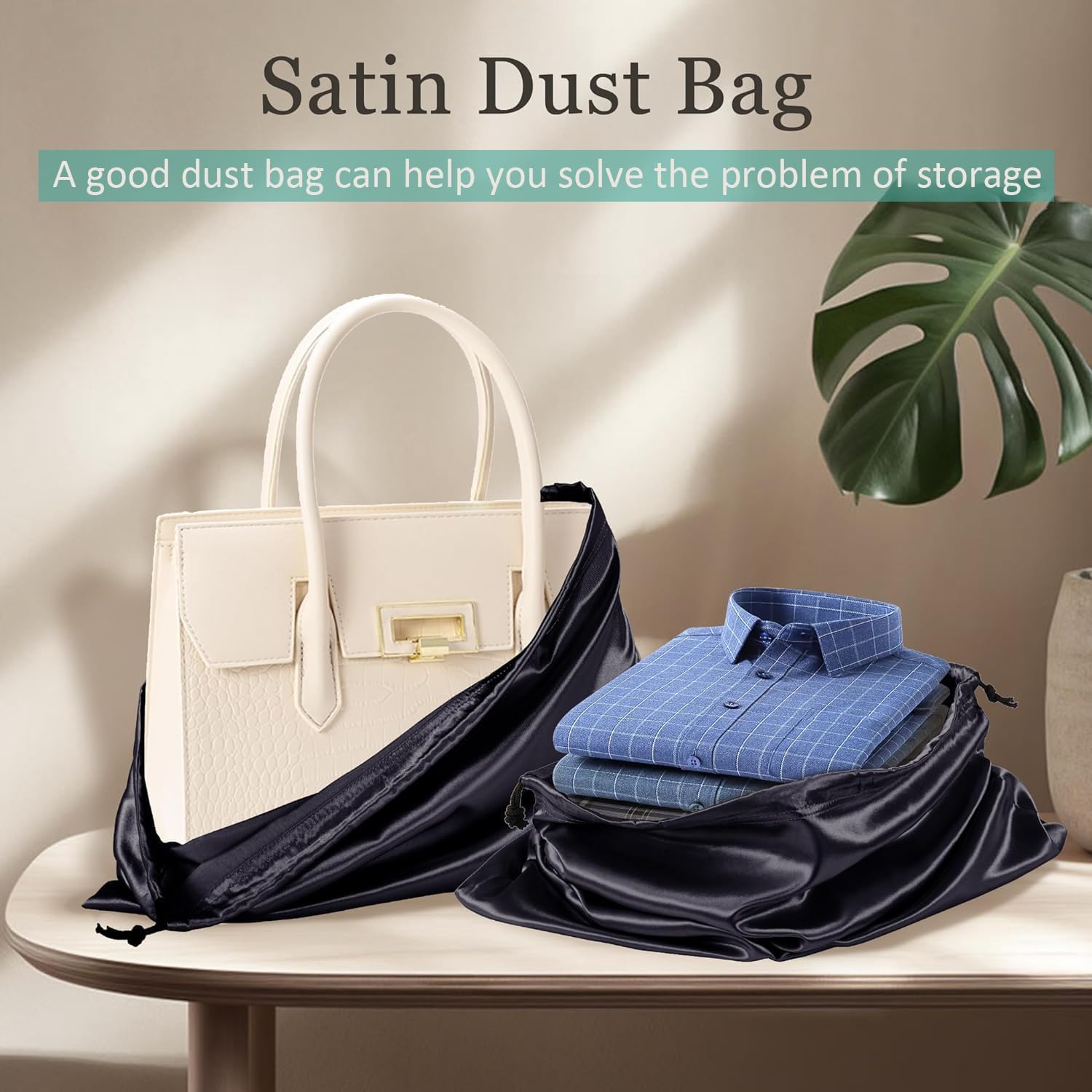 6 Pack Purse Dust Bags Large Silk Drawstring Dust Bag Cover for Handbag Shoe Storage(Black, M-19.6 × 15.7 in) - Image 3