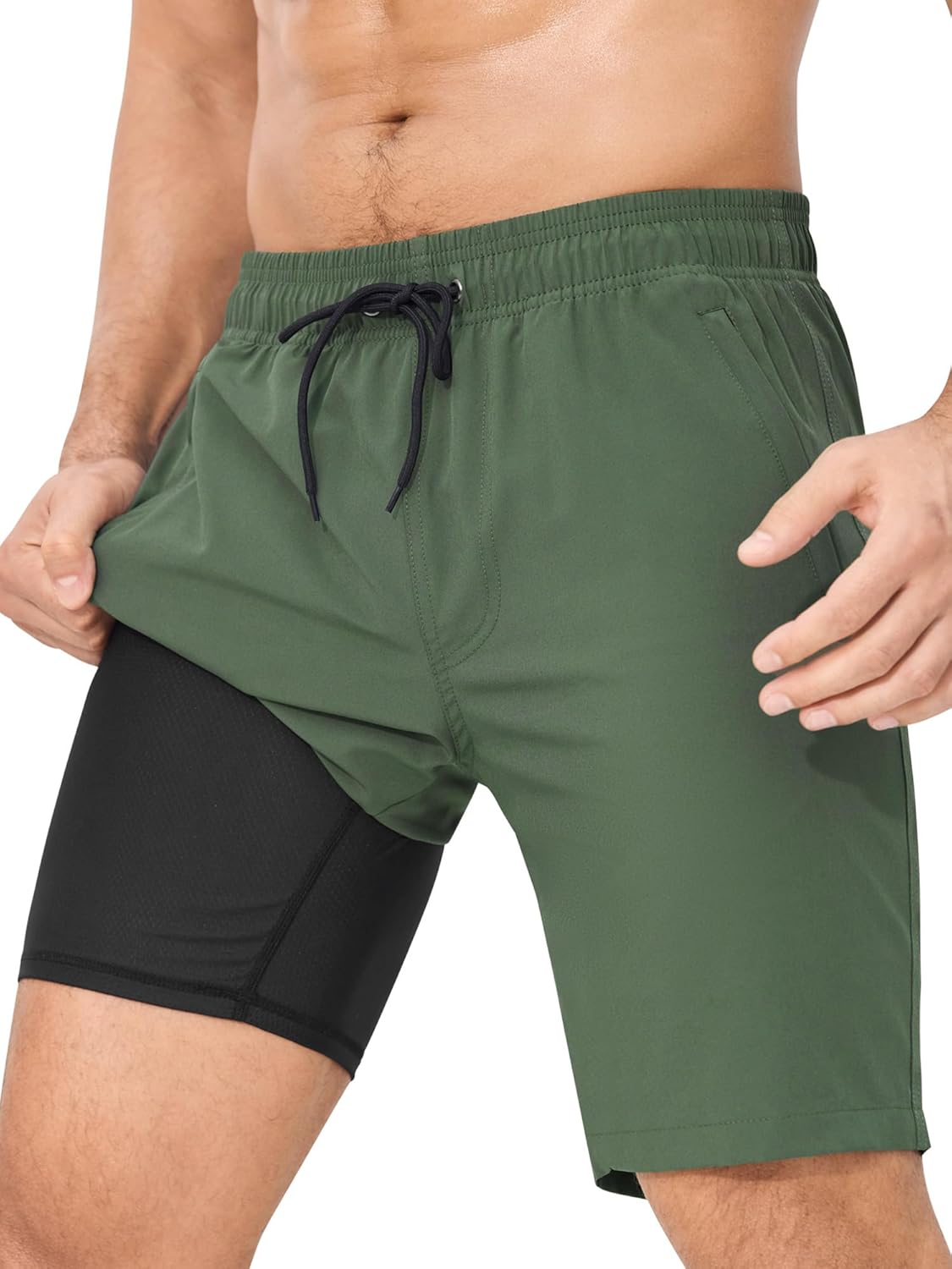 SILKWORLD Mens Swim Trunks with Compression Liner Quick Dry 9" Bathing Suit Summer Beach Swimming Shorts with Zip Pockets - Image 4