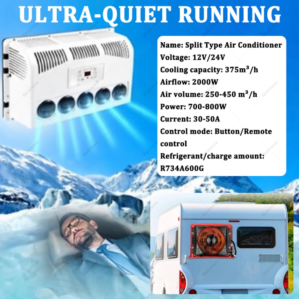 unità di climatizzazione Split per Camper - Condizionatore d'Aria per Cabina Camion 12V/24V Kit di climatizzazione Split Raffreddamento rapido per Camper, furgoni, autocarri, Gru Black-24V