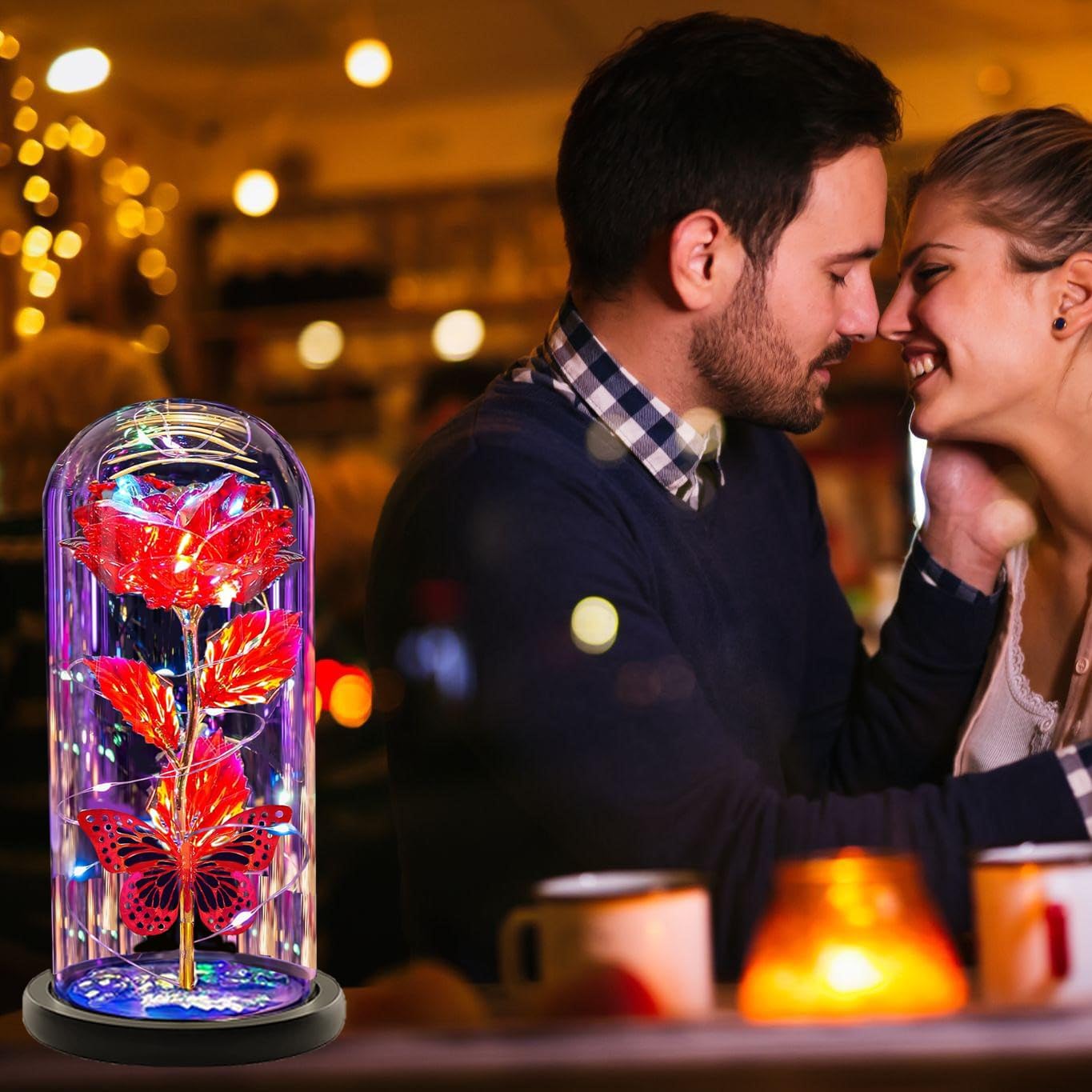 Mothers Day Rose Gifts for Mom Women, Glass Flower Rose Gifts Forever Eternal Crystal Light Up Rose in a Glass Dome, Presents for Birthday Gifts for Daughter Sister Wife Grandma Red