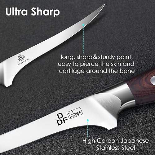 Miniatura 2 de DDF iohEF Cuchillo de filete profesional de 7 pulgadas, cuchillo de acero inoxidable japonés de alto carbono, con mango ergonómico de espiga