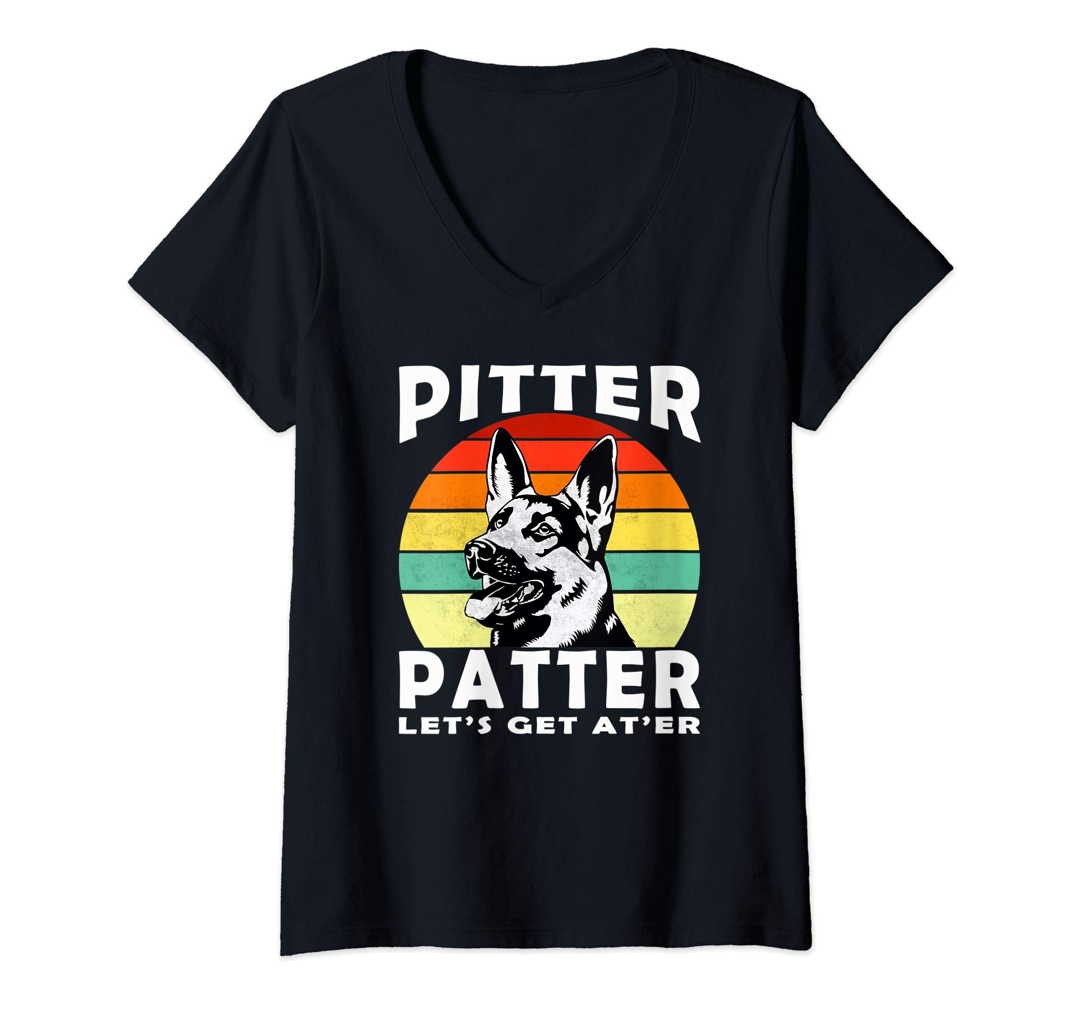 Womens Pitter Funny Patter Let's Get At 'er Retro Pitter funny Gift V-Neck T-Shirt