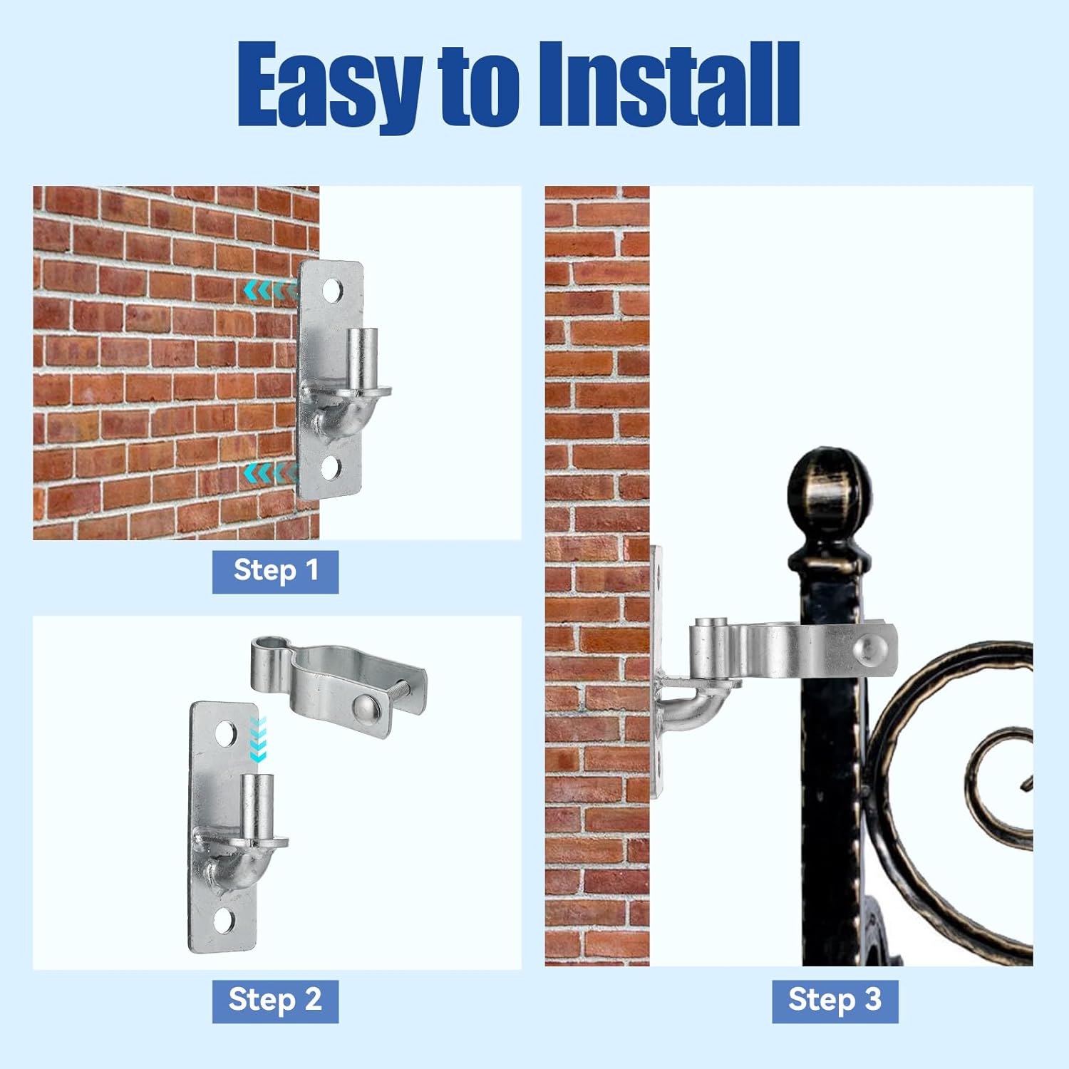 4 Pcs 1-3/8 Inch Wall Mount Gate Hinge, Heavy Duty Pipe Gate Hinge Metal Post Chain Link Fence Frame Outdoor Gate Hardware