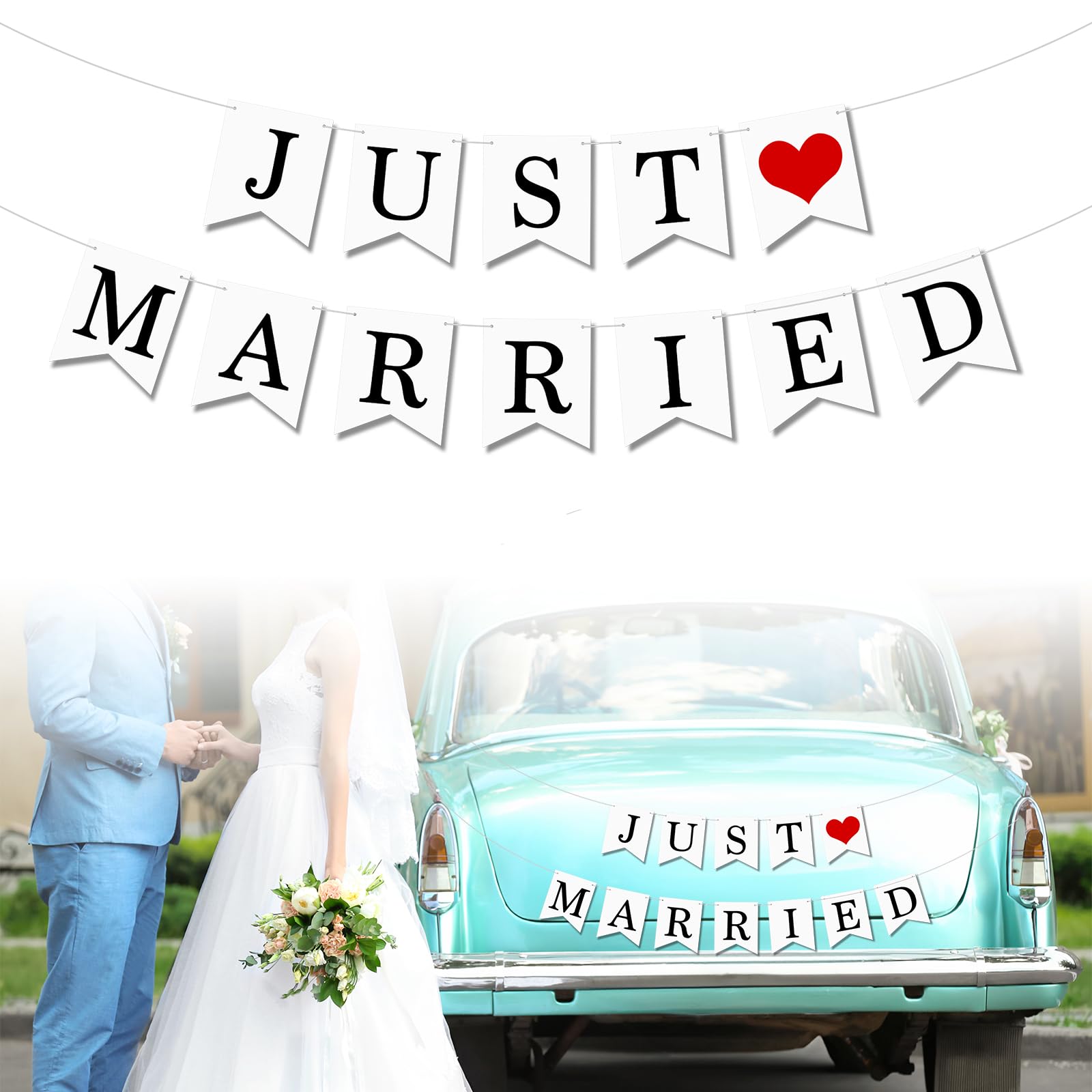 Just Married Wedding Banner, 'JUST MARRIED' Banner Wedding Decorations, Just Married Letter Bunting, Just Married Wedding Day Sign Bridal Shower Decoration Banner, Wedding Hanging Decoration