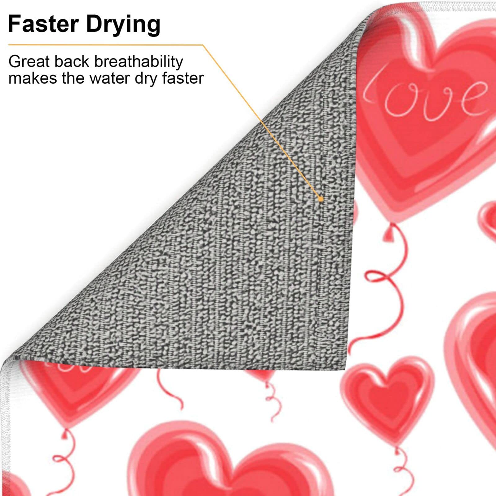 Tapis D'égouttoir à Vaisselle Romantique En Forme De Cœur Rouge Taille XL 40,6 X 45,7 Cm, Grand égouttoir Pour Comptoir De Cuisine, Passe Au Lave- Vaisselle