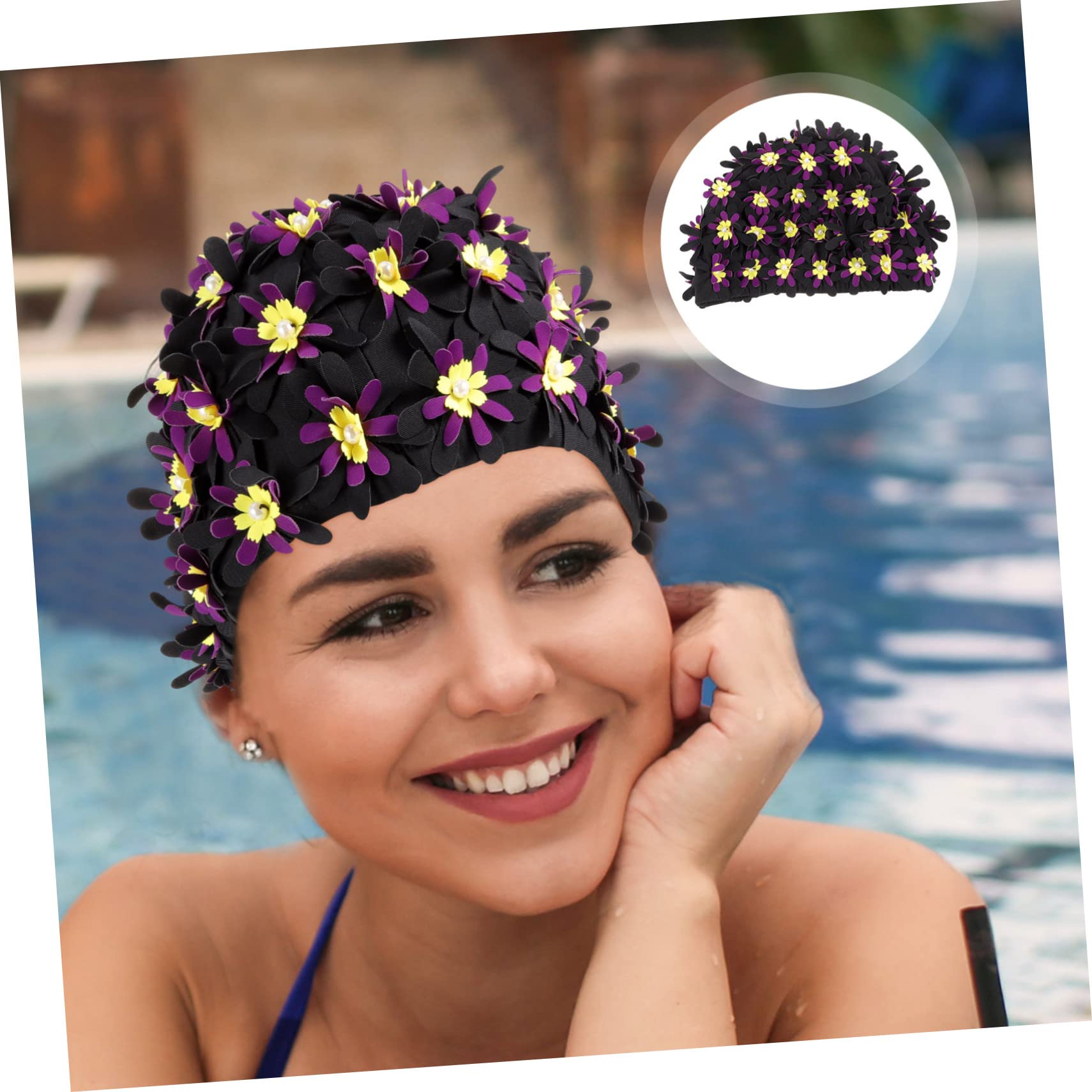 BESPORTBLE Gorro De Baño De Flores Gorro De Baño De Tela para Mujer y Adulto Gorro De Ducha Gorro De Baño Soul Cap Sombrero con Visera Cinturón De Natación para Adultos Poliéster
