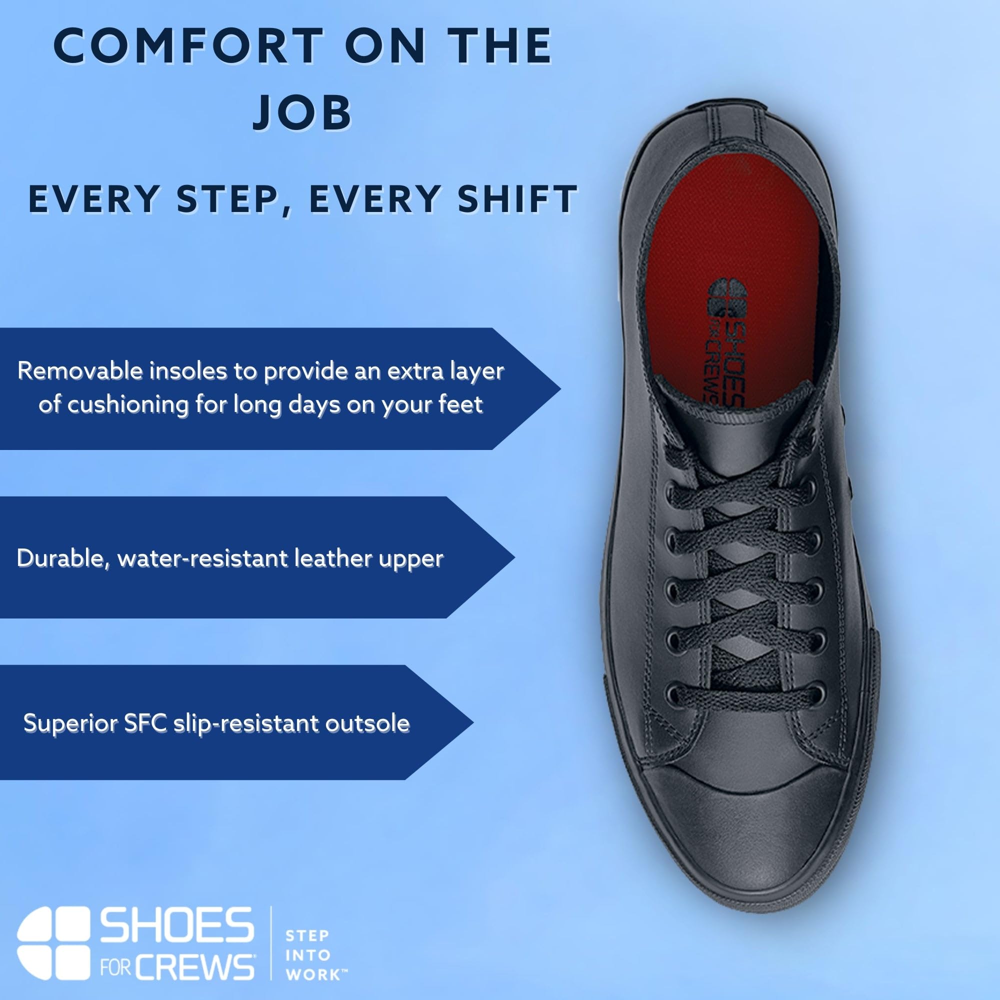 Shoes for Crews Delray, Men's, Women's, Unisex Leather Work Shoes, Slip Resistant, Water Resistant, Black, Men's 14 / Women's 15.5