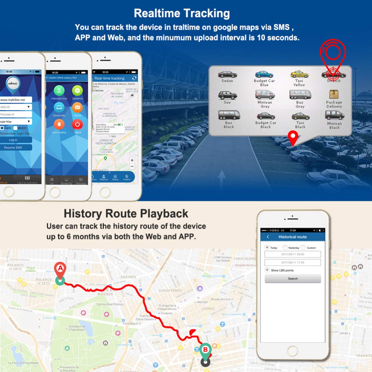 TKSTAR GPS Tracker, Tracker GPS per veicoli in tempo reale impermeabile portatile dispositivo di tracciamento magnetico per 90 giorni di standby, sistema di monitoraggio e monitoraggio libero TK905