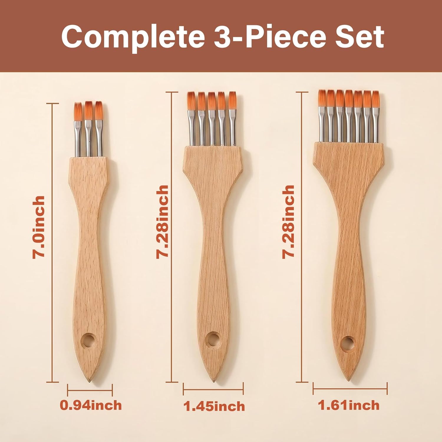 3Pcs Flat Grainer Brush Set, Professional Multi-Tooth Comb Paint Brushes for Textures & Special Effects, Rake Brushes for Acrylic, Watercolor and Craft Painting