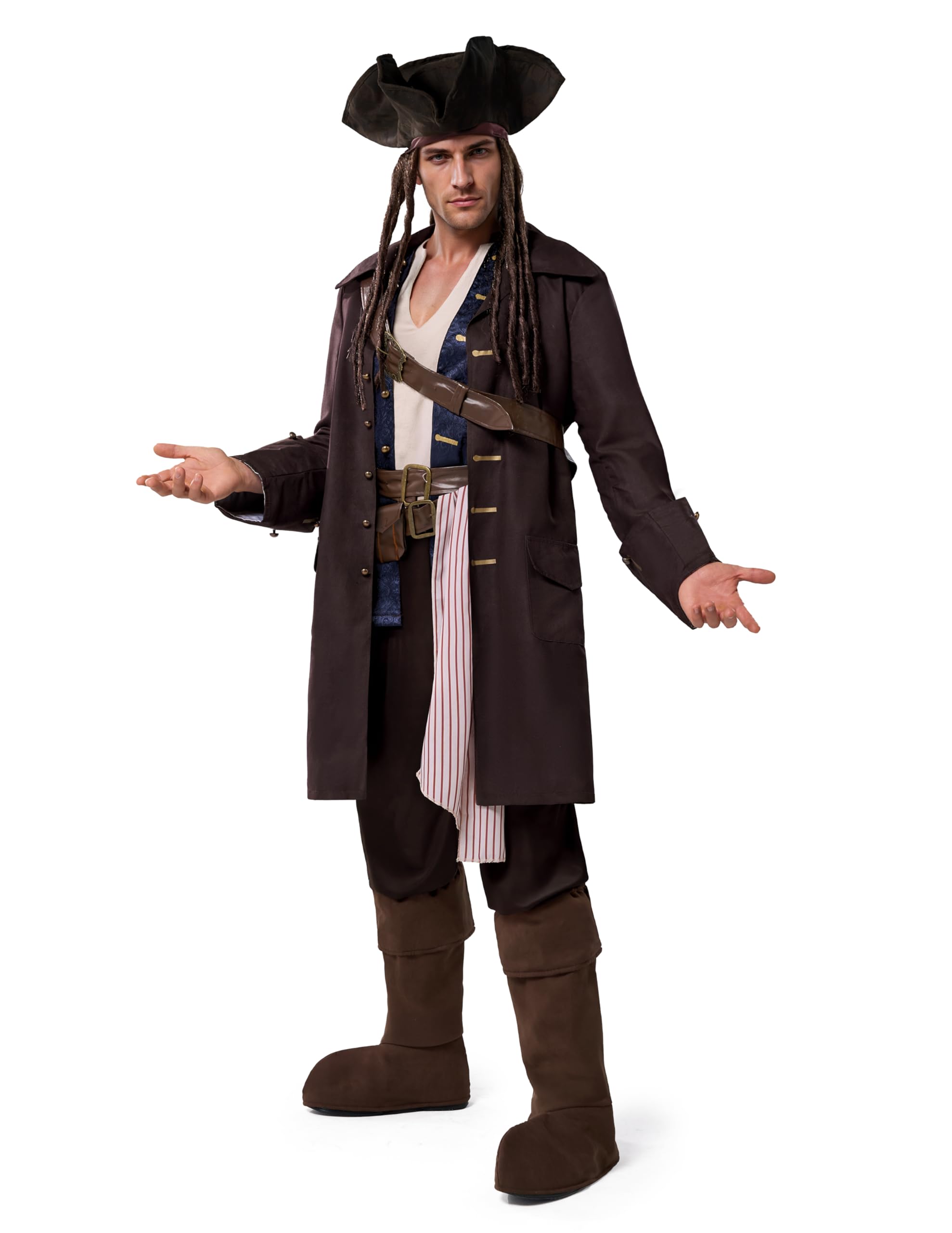 Spooktacular CreationsCostume da pirata di Halloween per uomo, con cappello e cintura protettiva, per feste a tema cosplay.