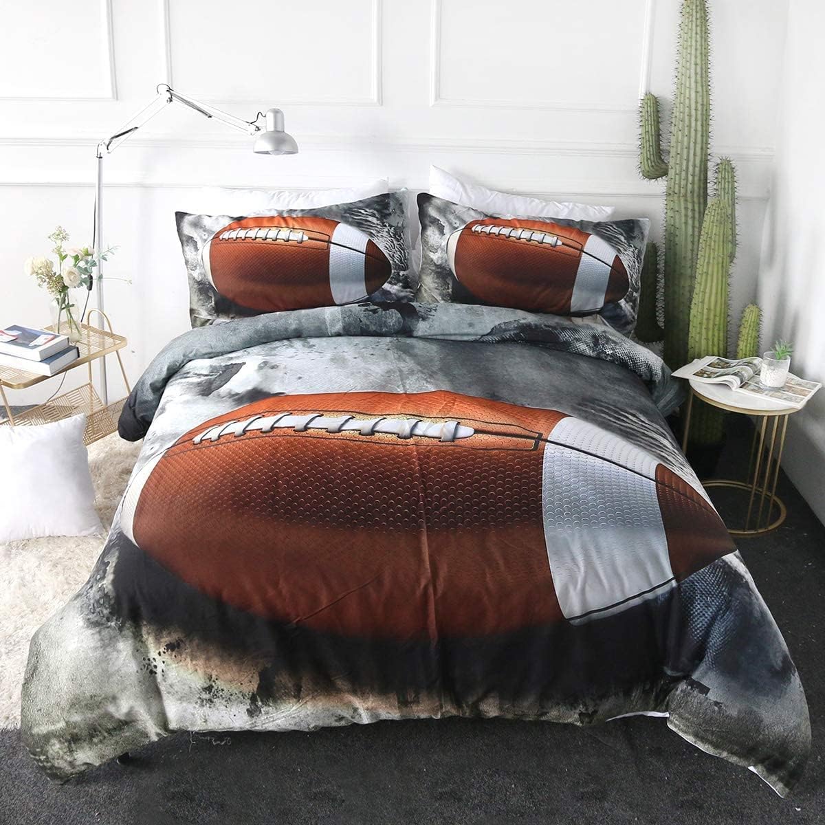 ARIGHTEX Sports Duvet Cover Set Teens Boys Funky American Football Printed Bedding Sets 3 Pieces Kids Vintage Grunge Bedspread Athletic Bedding College Dorm Room Bed Sets (Full)
