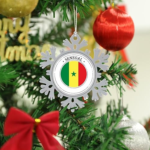 Miniatura 4 de Adornos metálicos de copo de nieve, bandera de Senegal, adorno de Navidad, recuerdo, regalo, adornos colgantes para decoración de árbol de Navidad