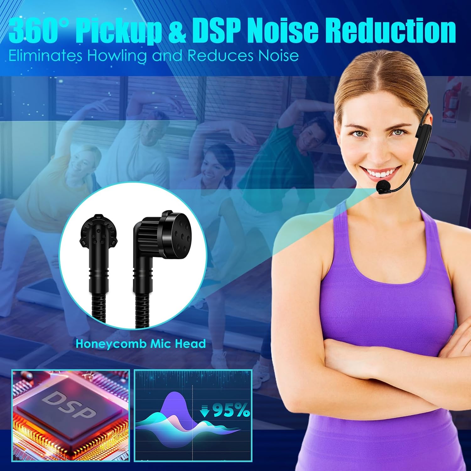 Wireless Microphone Headset, UHF Head Mic Speaker System, Professional Voice Amplifier Headset Microphones, with LED Digital Display, for Teaching Fitness Instructor Tour Guide - Image 5