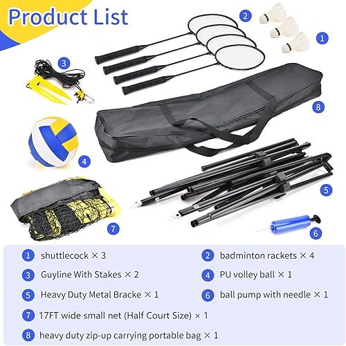 Miniatura 7 de Red de pickleball de bádminton, red de bádminton portátil de altura ajustable, juego de voleibol y bádminton 2 en 1, red de pickleball para cancha