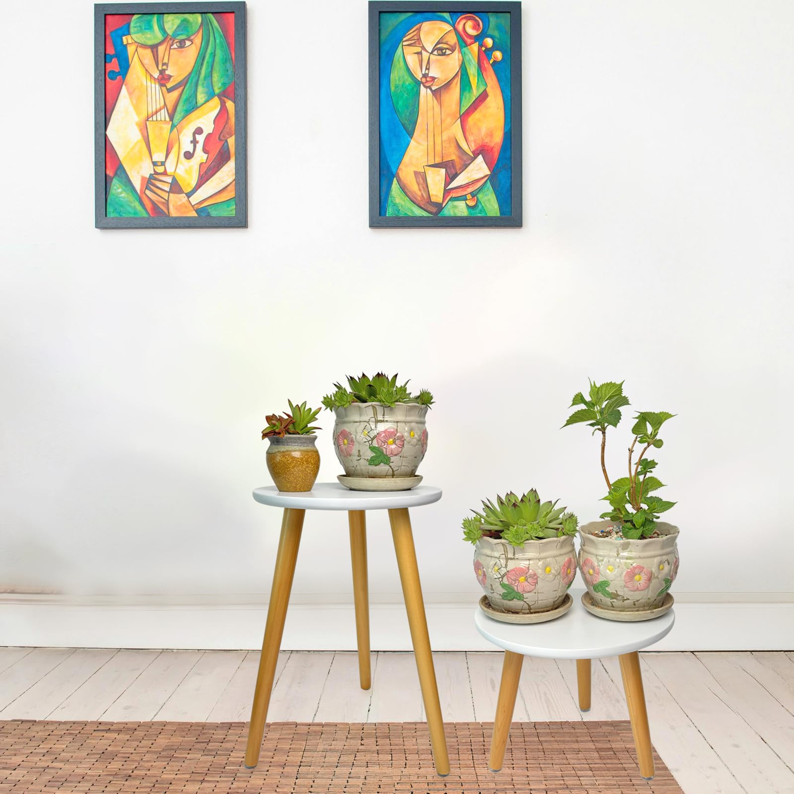 Hniuyun Indoor Plant Stands, Wood Plant Stand Plant Table for Flower Pots, White, Brown - Image 4