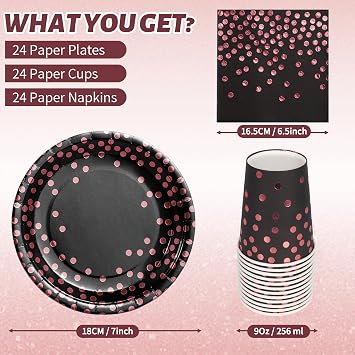 72PCS Black Rose Gold Tableware Set