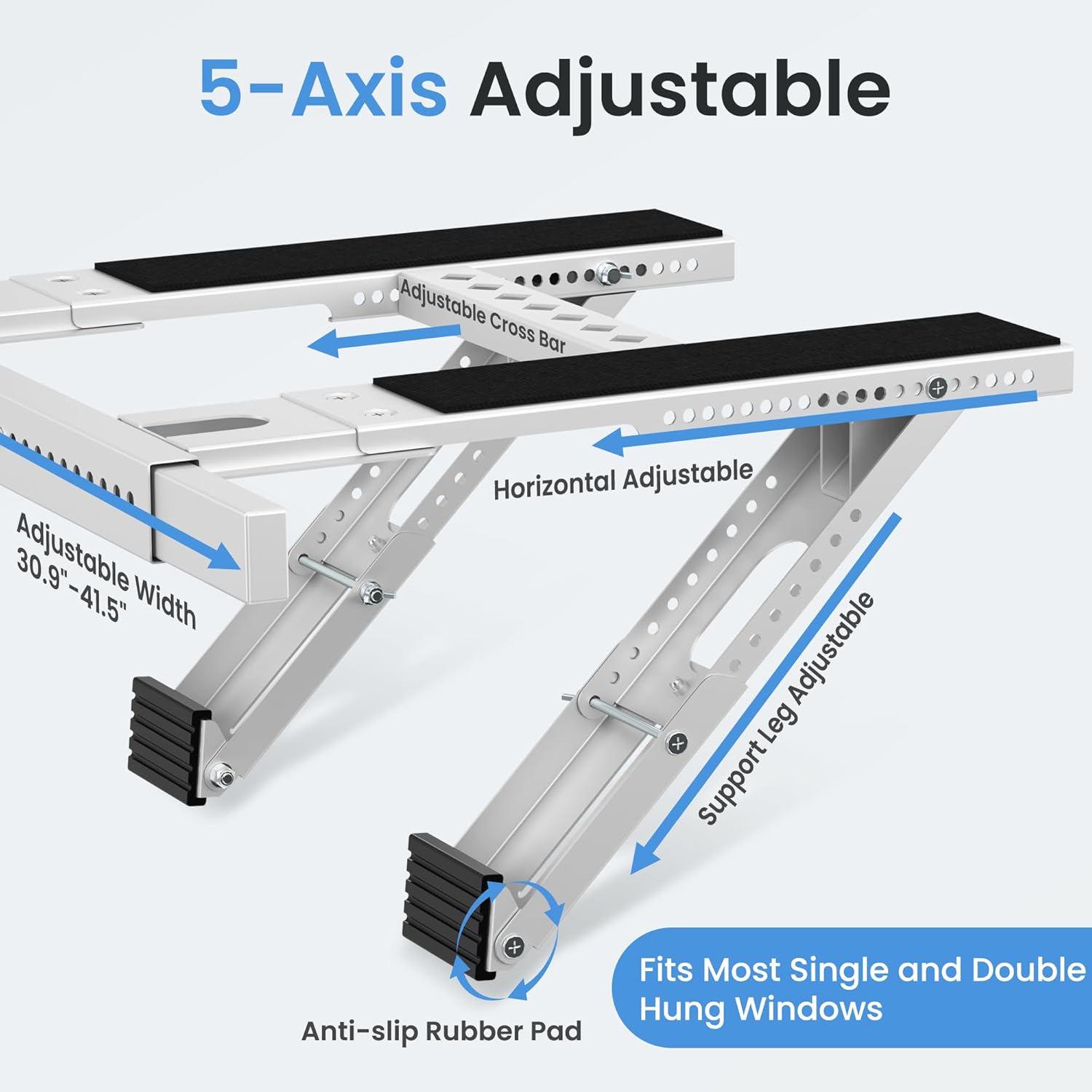 Air Conditioner Support Bracket No Drill: Heavy Duty 350lbs, Adjustable Width 31.5"-41.7", Bubble Level for Single/Double Hung Windows, Fits 5000-24000 BTU AC Units