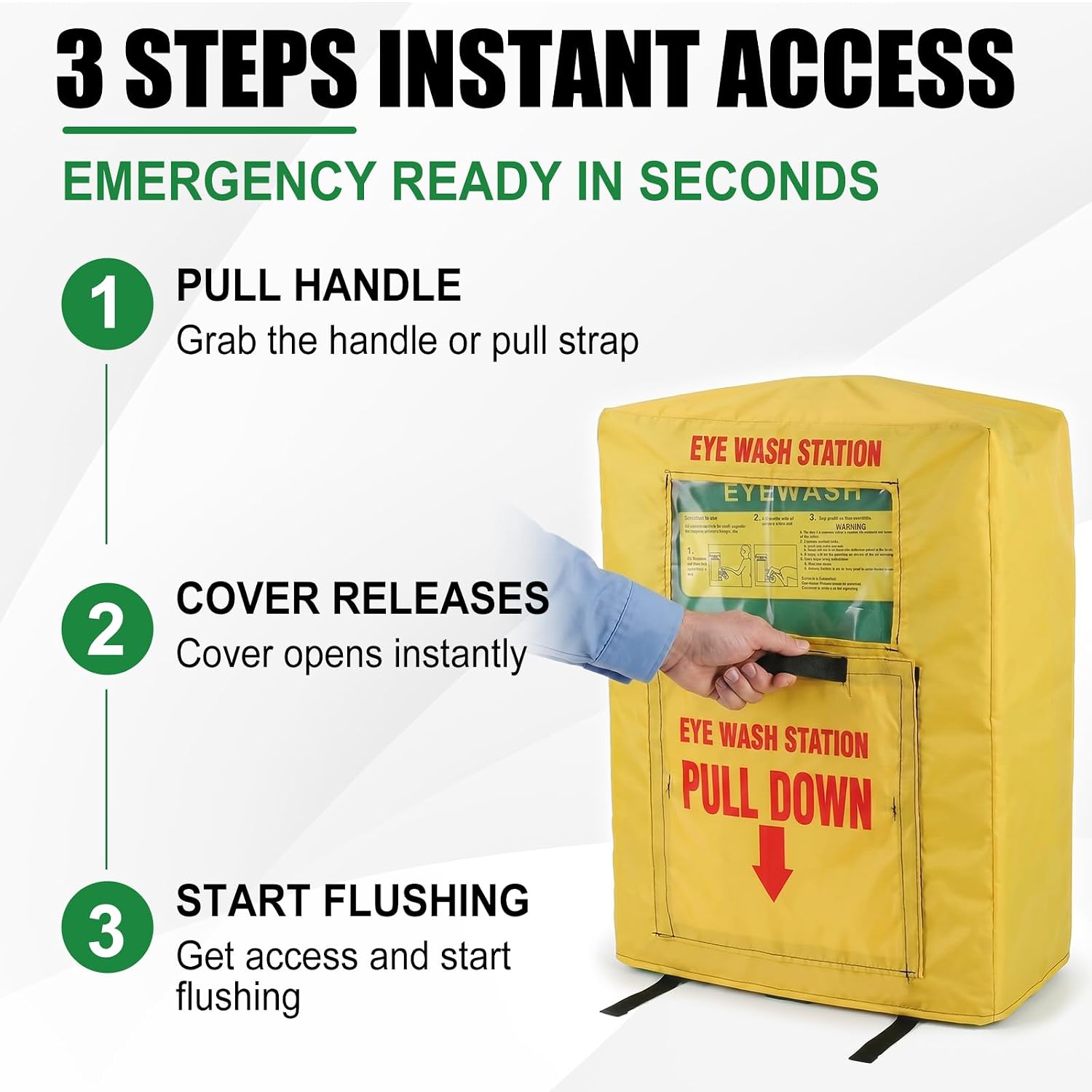 Emergency Eye Wash Station Cover, 20.5 x 28 in, Waterproof Dustproof Yellow Oxford Cloth Safety Cover with Clear Window and Pull Down Handle for Factory Lab Workshop