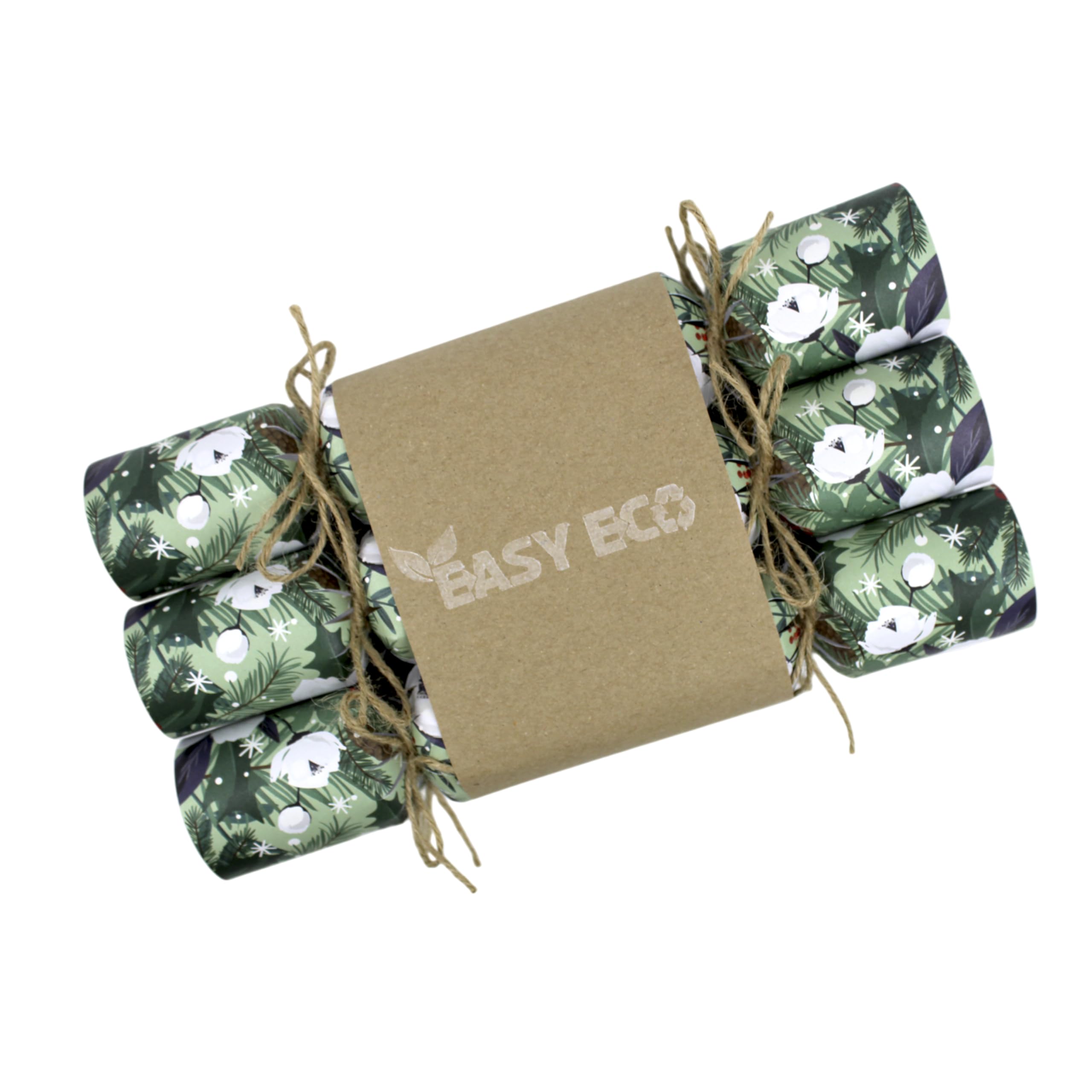 Recycled Paper Christmas Crackers Plastic Free - Green Flowers Table Decorations