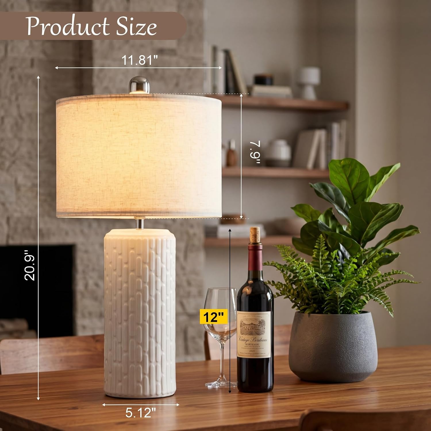 Modern Ceramic Table Lamps Set of 2 for Bedroom, 20.9" Farmhouse Bedside Nightstand Lamps with Lamp Shades, Boho White Washed Desk Lamps for Living Room, Office, Dorm, Home Decor