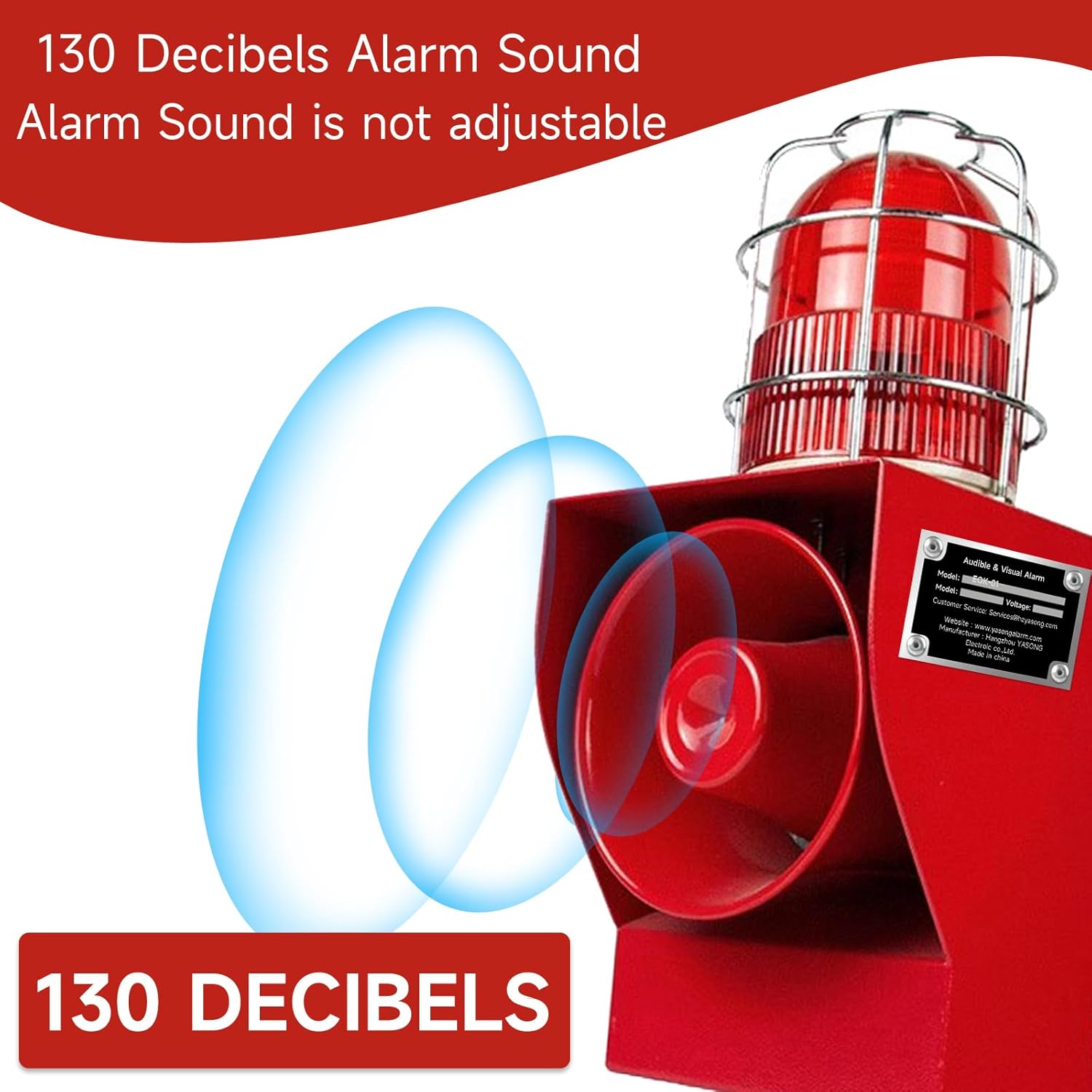 Anti-Collision Alarm Siren IP66 Waterproof Outdoor Sirens 130dB Horn 1 Tone 45Watt Port Dock Emergency Security Siren Alarm Range of 100-150meter EOK-TG06G DC24V