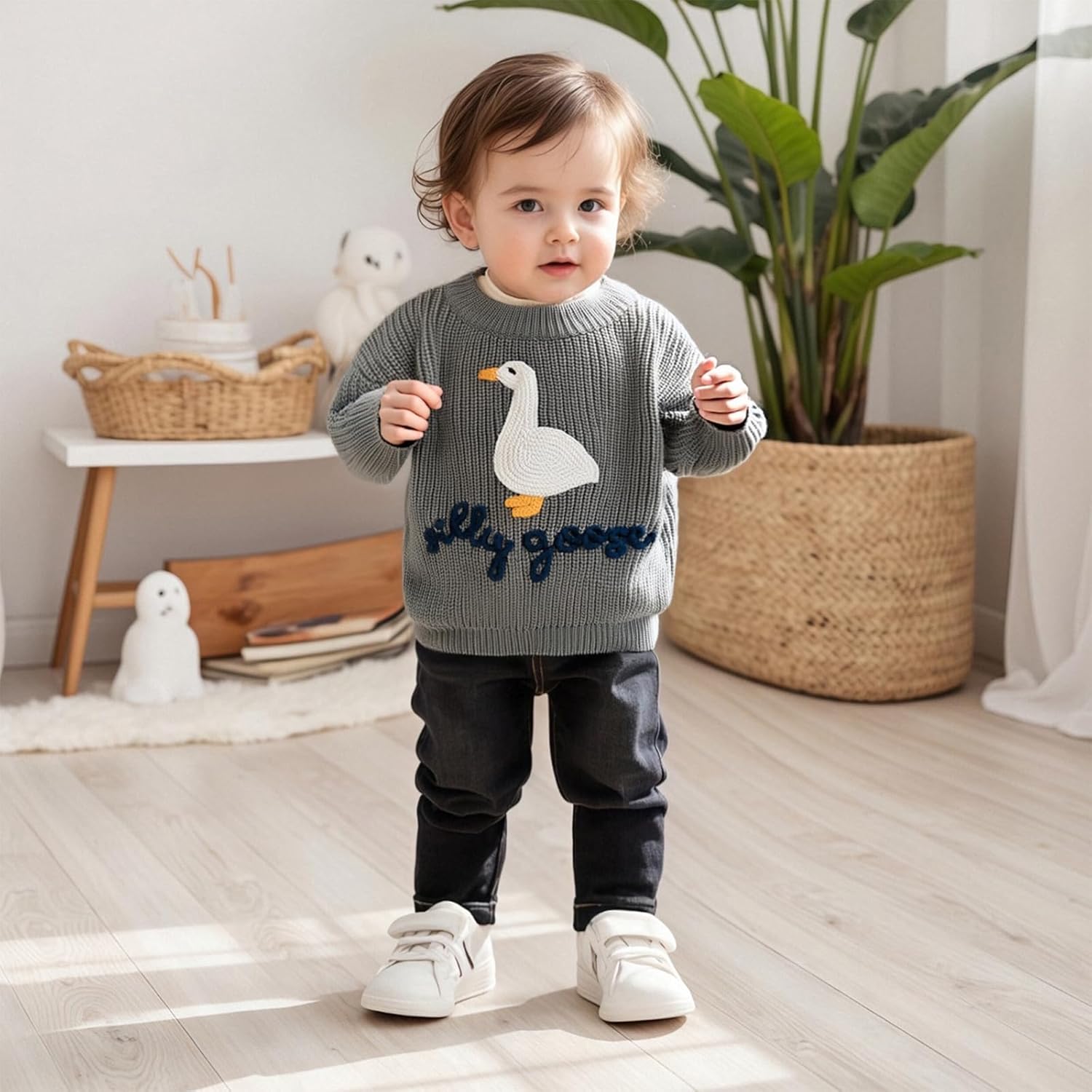 Toddler Baby Boy Girl Knit Sweater Silly Goose Embroidery Long Sleeve Knitted Sweatshirt Warm Fall Winter Clothes - Image 3