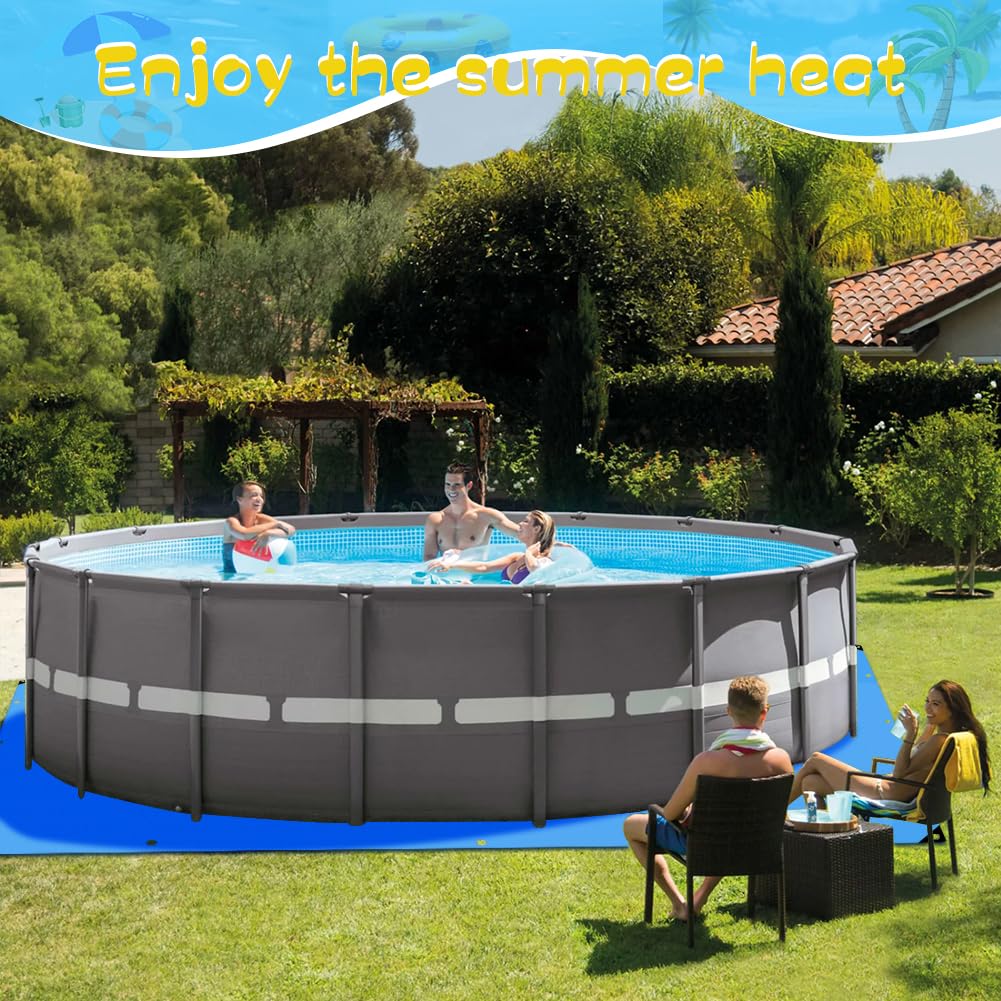 Roadtime Bâche de sol de piscine, 120 g/m², épaisse, carrée, avec 4 crochets et corde en nylon de 20 m, avec trous, bâche imperméable et indéchirable (4 x 4 m, bleu)