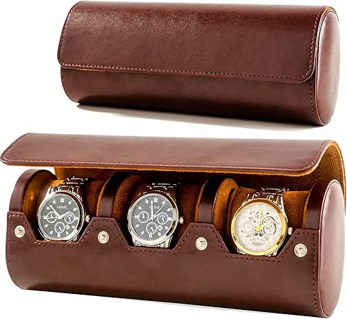 MR.OKAY 3 Watch Travel Case- Classic Leather Watch Case With