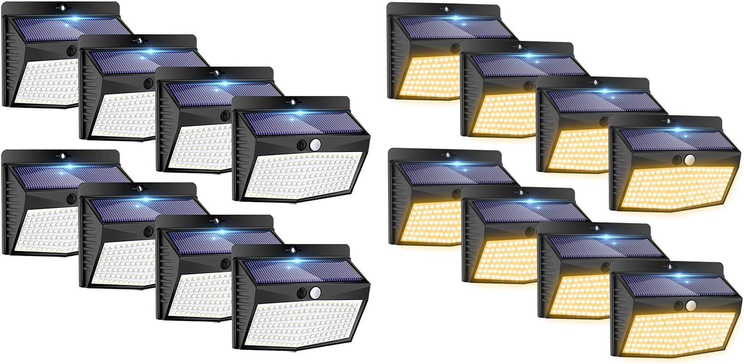 Solar Lights Outdoor, [138 LED/8 Packs] Solar Motion Sensor Security Lights with 3 Lighting Modes Wireless Solar Wall Lights Waterproof Solar Powered Lights Outside for Garden Fence Yard Deck Garage