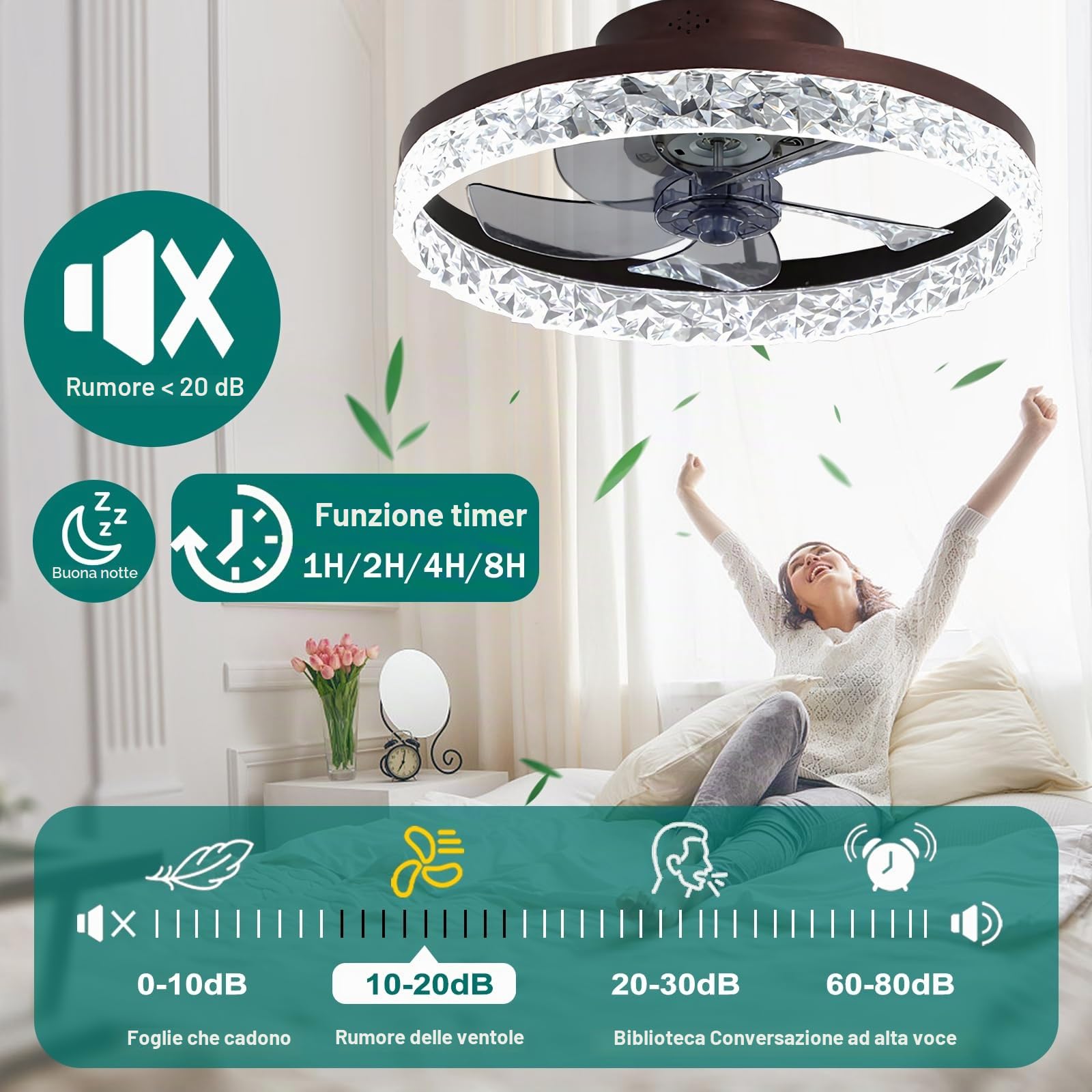 Ventilatori da soffitto con illuminazione Telecomando, Moderno Lampada da soffitto LED Dimmerabile Lampade per Camera da letto Soggiorno, Ventilatore reversibile E 6 Vento (Oro, 50CM)