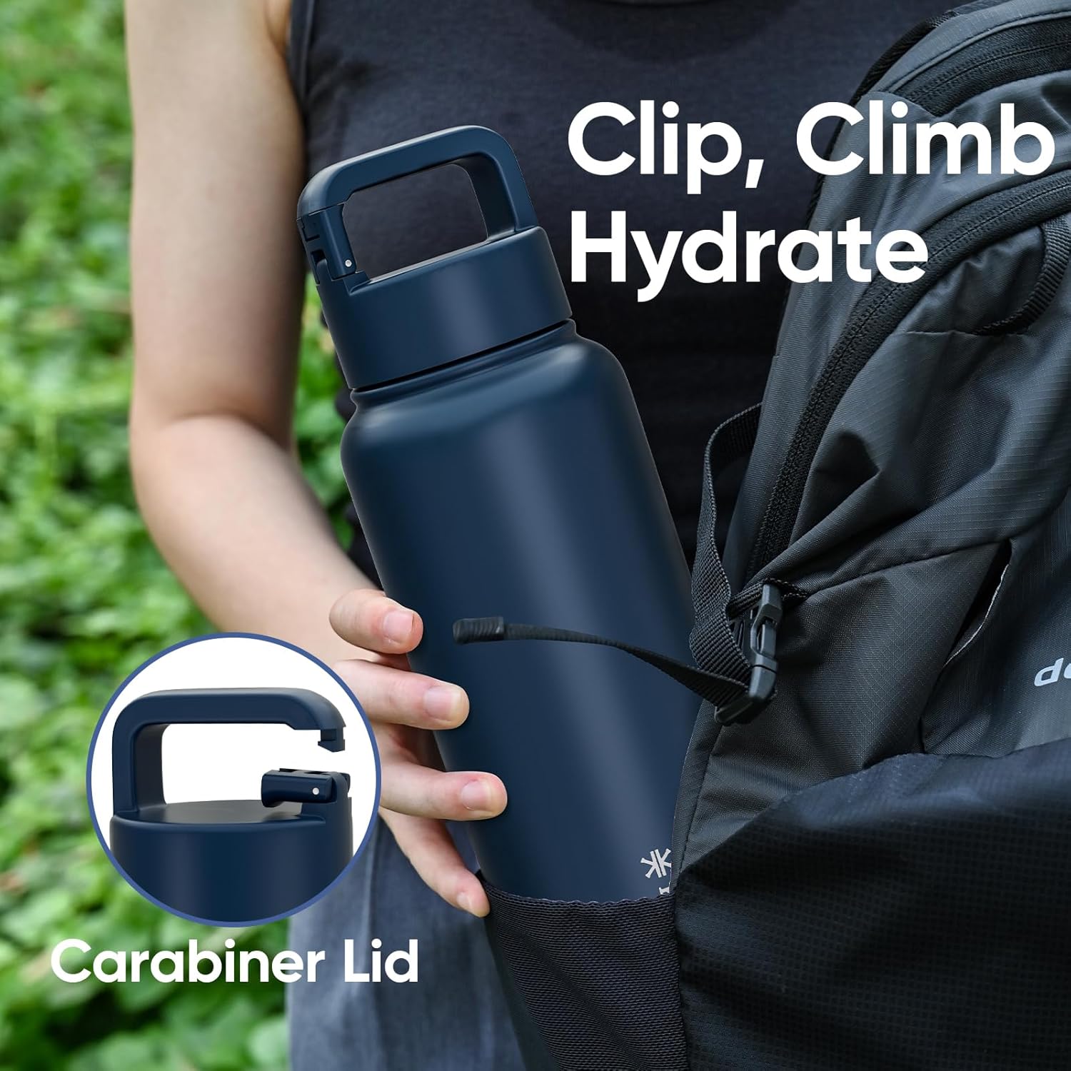 32 oz Insulated Water Bottle, 2-in-1 Lid, Straw & Spout with Protected, Leak Proof, Keep Cold, Stainless Steel, Metal, Reusable, Handle, for Outdoor, Gym and School, 2 Lids, Denim Blue - Image 3