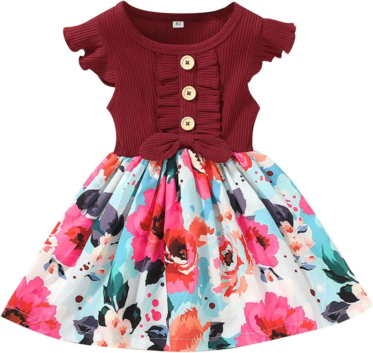 Children's Summer Stitching Printing Fashion Bow Tied Sleeveless Dress Dresses for Girls in